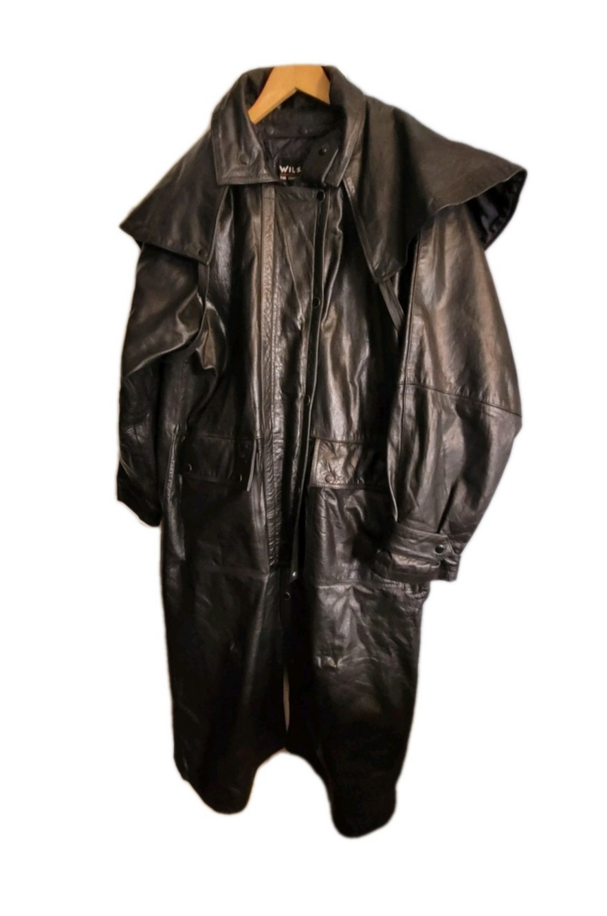 Wilsons Leather Duster Coat Mens XL Black Thinsulate Cape Matrix Moto Western